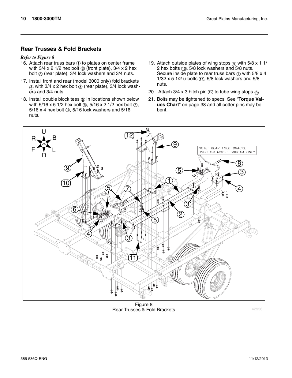 Rear trusses & fold brackets | Great Plains 3000TM Assembly Manual User Manual | Page 14 / 64