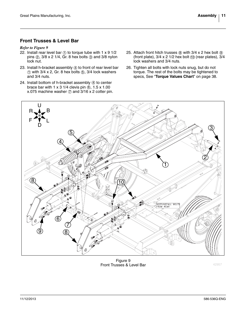 Front trusses & level bar | Great Plains 3000TM Assembly Manual User Manual | Page 15 / 64