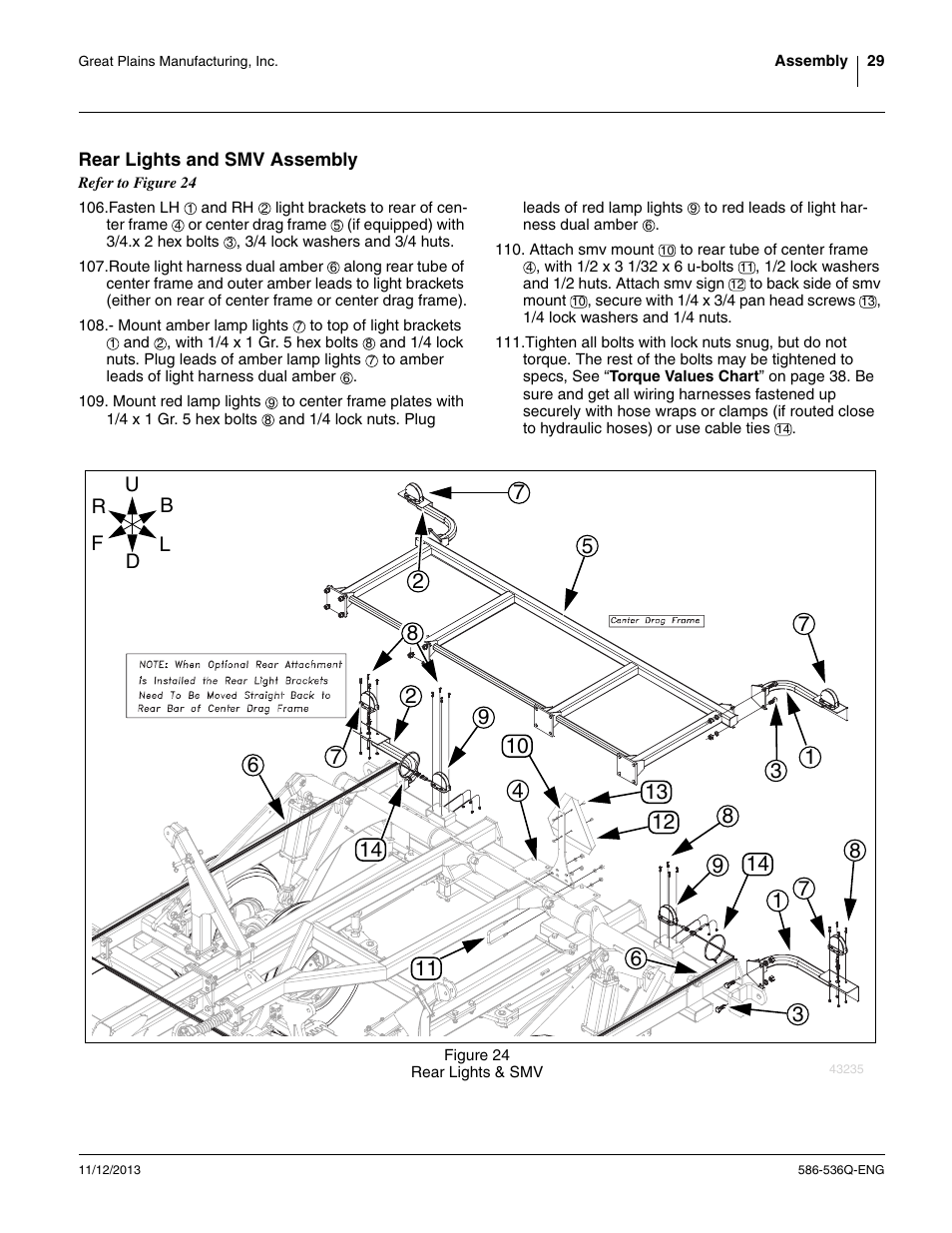 Rear lights and smv assembly | Great Plains 3000TM Assembly Manual User Manual | Page 33 / 64