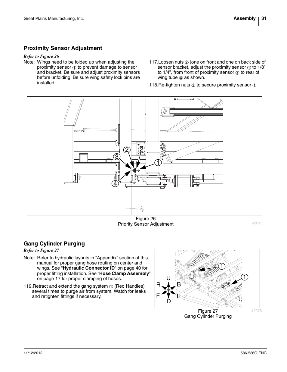 Proximity sensor adjustment, Gang cylinder purging, Proximity sensor adjustment gang cylinder purging | Great Plains 3000TM Assembly Manual User Manual | Page 35 / 64