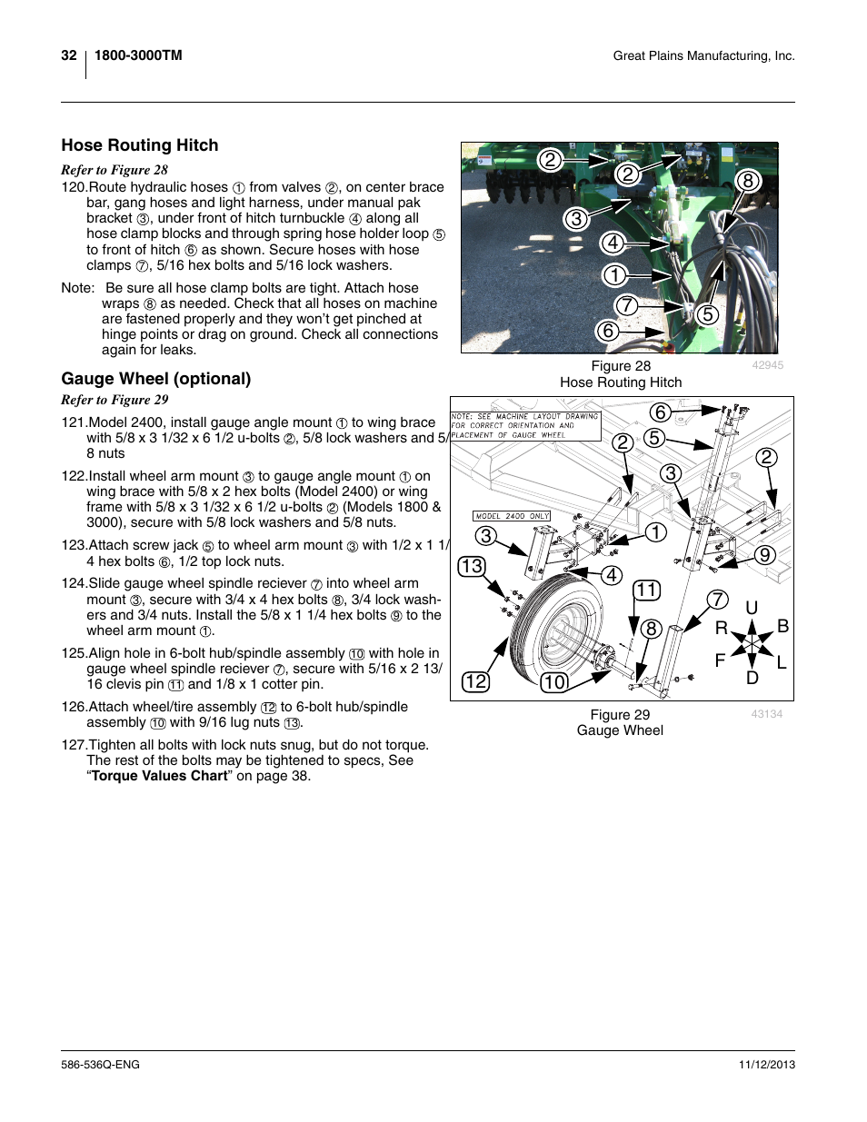 Hose routing hitch, Gauge wheel (optional), Hose routing hitch gauge wheel (optional) | Great Plains 3000TM Assembly Manual User Manual | Page 36 / 64