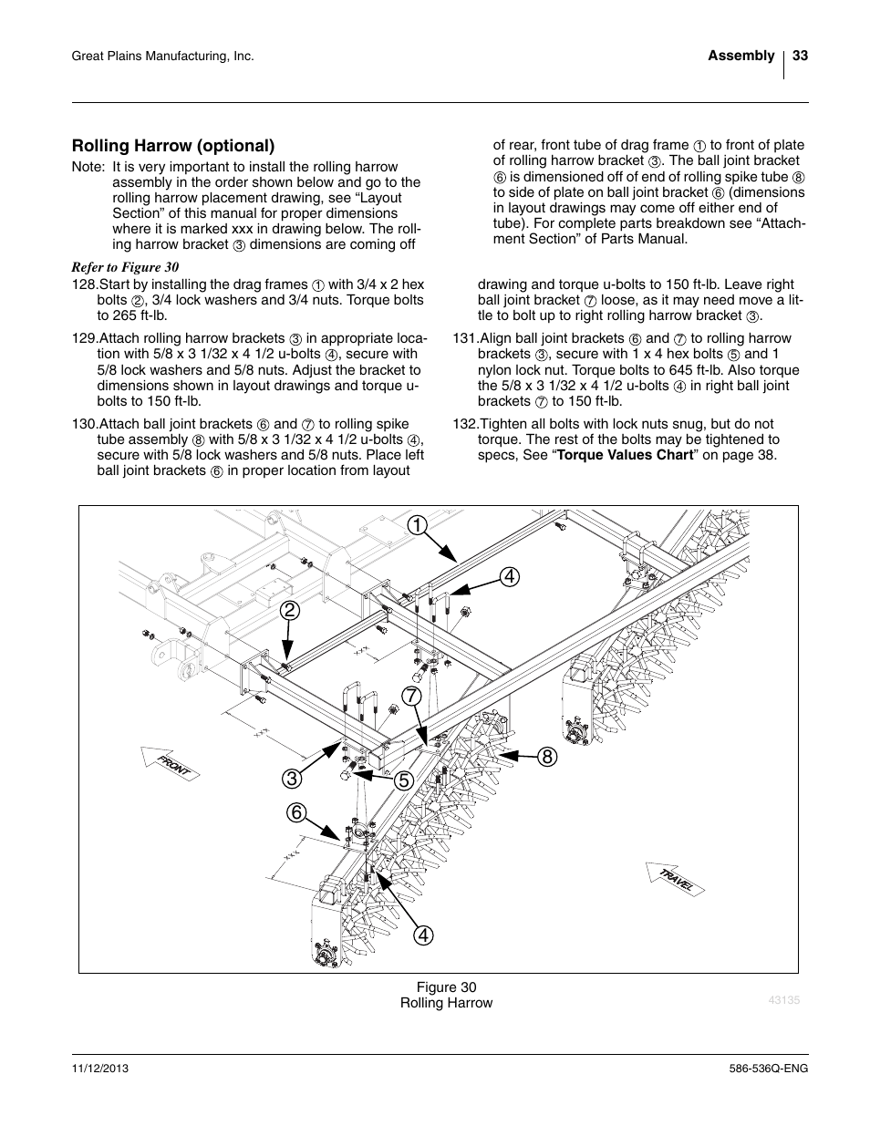 Rolling harrow (optional) | Great Plains 3000TM Assembly Manual User Manual | Page 37 / 64