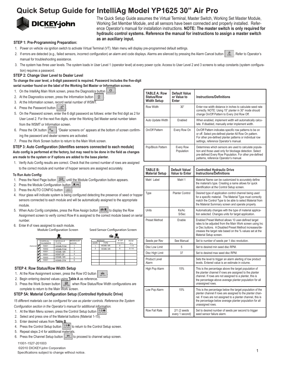 Great Plains YP1625A-1630 16 Row 30-Inch Quick Start User Manual | 6 pages