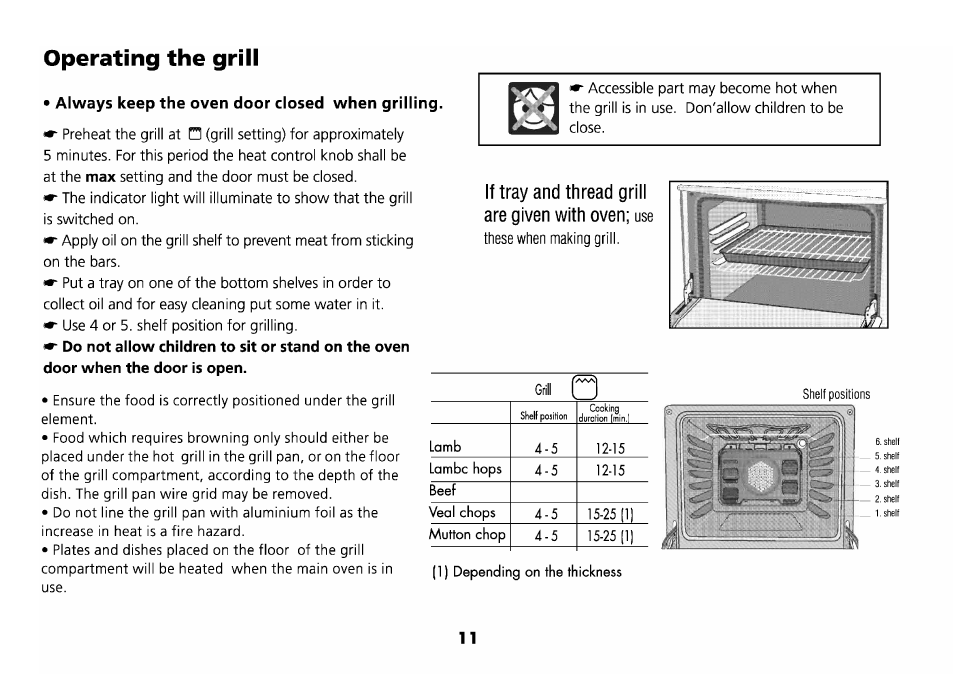 Always keep the oven door closed when grilling, Operating the grill, Shelf positions | Beko D 6623 T User Manual | Page 14 / 25