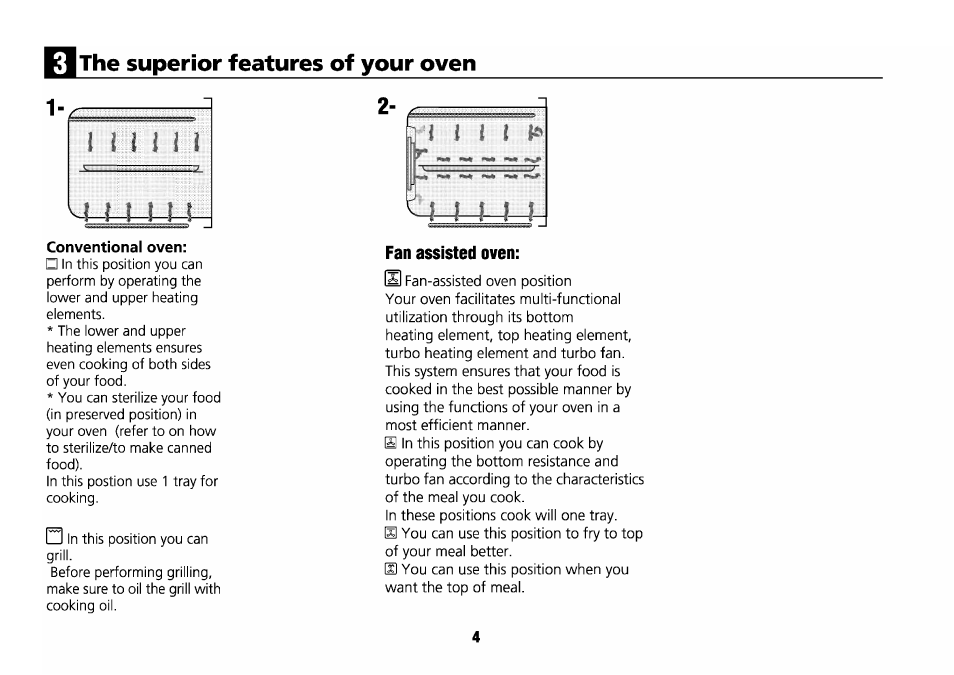 The superior features of your oven, Conventional oven, Fan assisted oven | Beko D 6623 T User Manual | Page 7 / 25