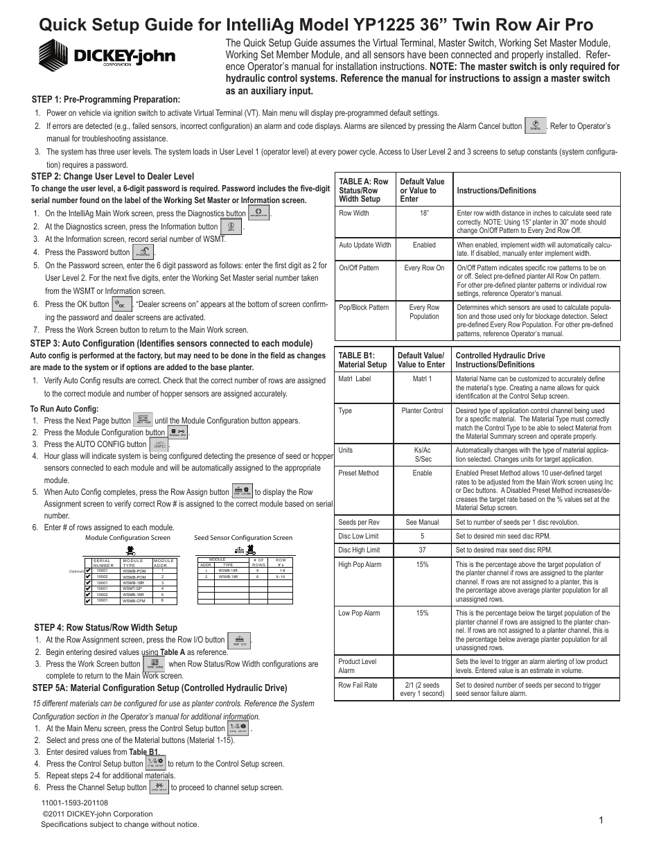 Great Plains YP1225A-16TR36 16 Twin Row 30-Inch Quick Start User Manual | 6 pages