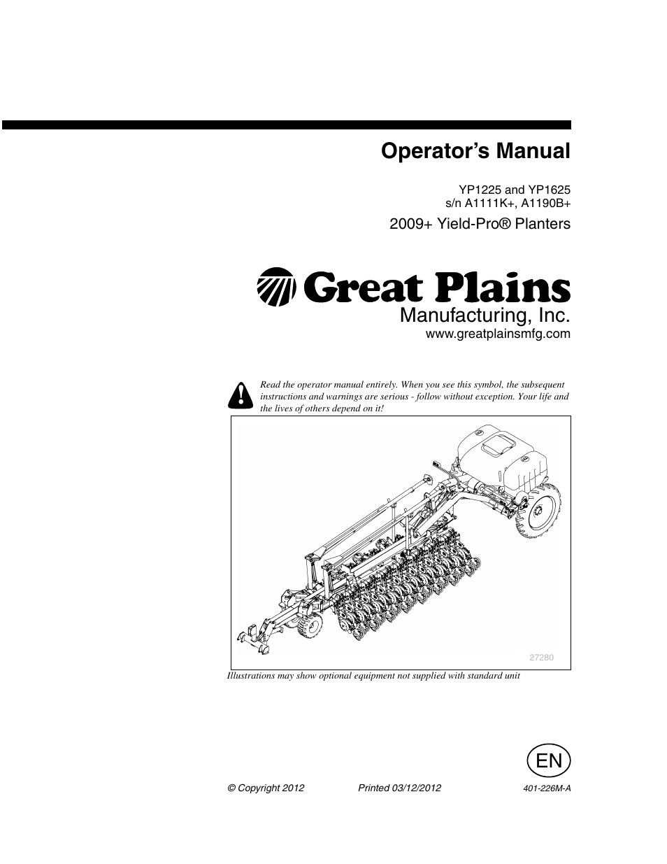 Great Plains YP1625 Operator Manual User Manual | 150 pages
