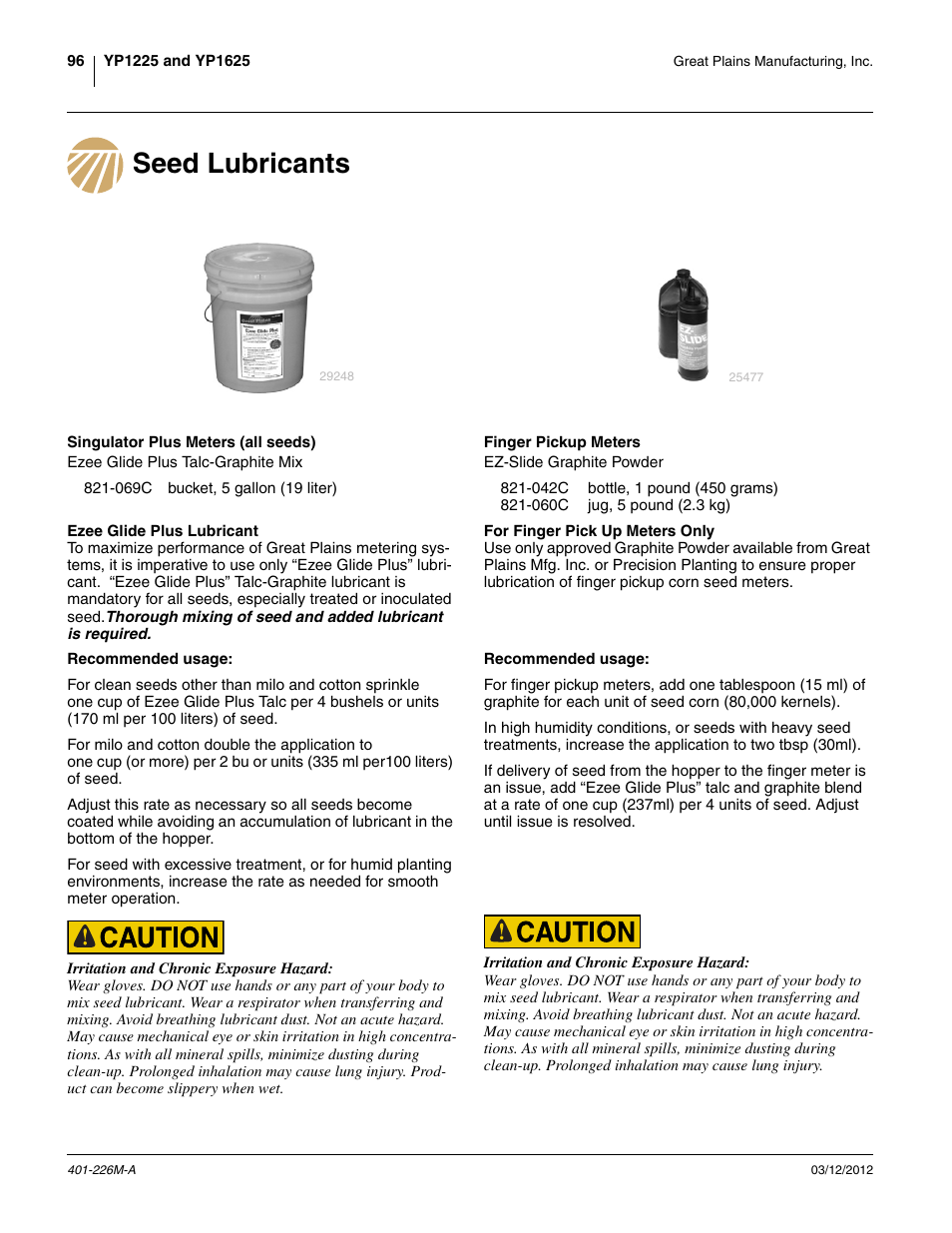 Seed lubricants | Great Plains YP1625 Operator Manual User Manual | Page 100 / 150
