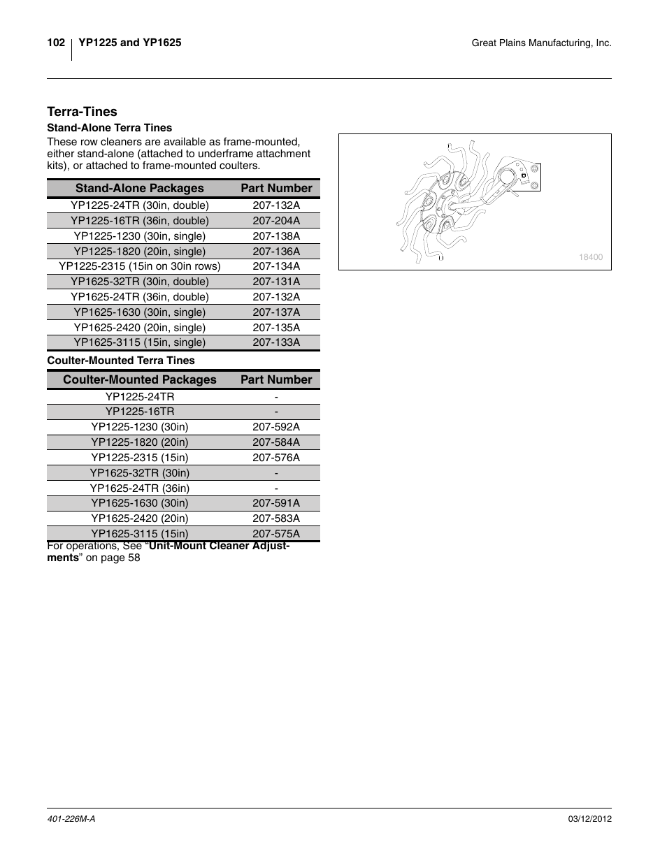 Stand-alone terra tines, Coulter-mounted terra tines | Great Plains YP1625 Operator Manual User Manual | Page 106 / 150