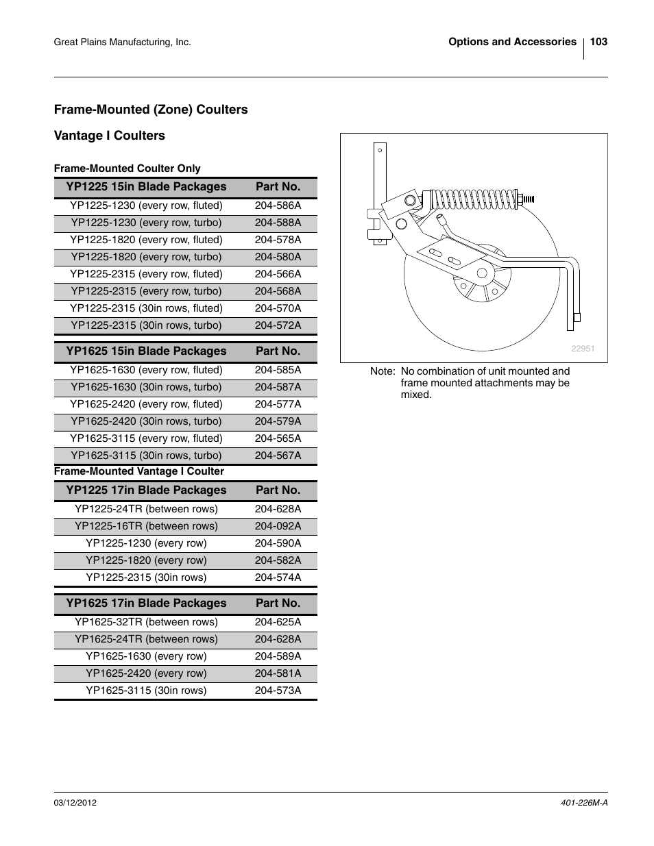 Frame-mounted vantage i coulter | Great Plains YP1625 Operator Manual User Manual | Page 107 / 150