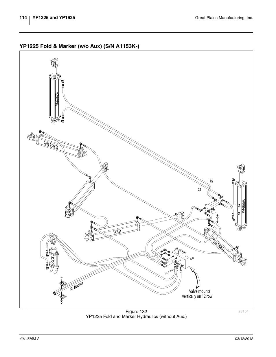 Yp1225 fold & marker (w/o aux) (s/n a1153k-), Yp1225 fold & marker (w/o aux) (s/n a1153k-)114 | Great Plains YP1625 Operator Manual User Manual | Page 118 / 150