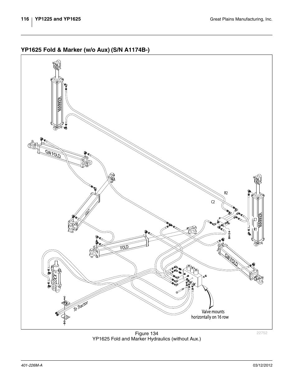 Yp1625 fold & marker (w/o aux) (s/n a1174b-), Yp1625 fold & marker (w/o aux) (s/n a1174b-)116 | Great Plains YP1625 Operator Manual User Manual | Page 120 / 150