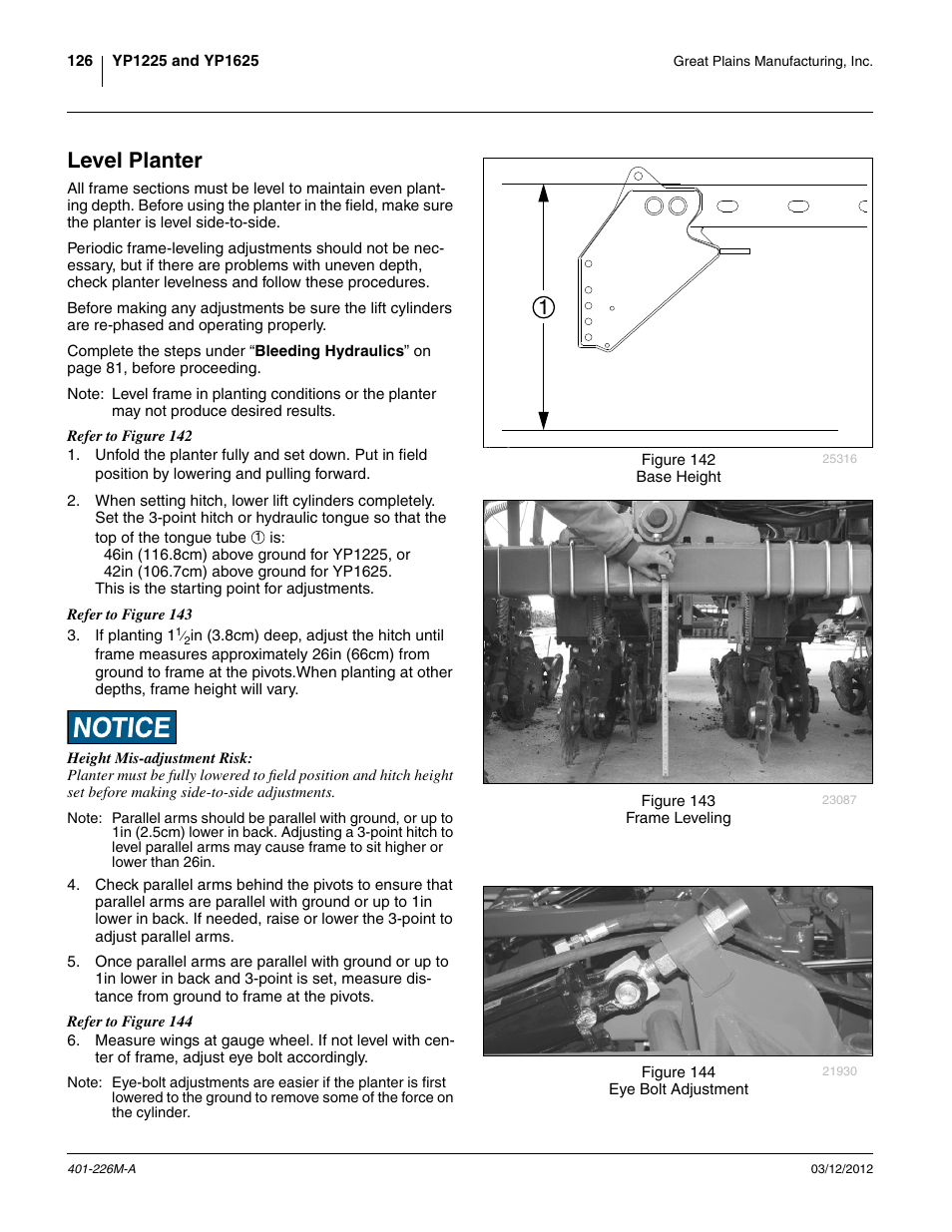 Level planter, 126 f | Great Plains YP1625 Operator Manual User Manual | Page 130 / 150
