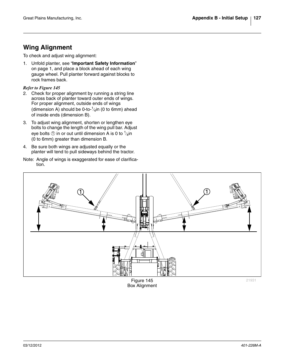 Wing alignment | Great Plains YP1625 Operator Manual User Manual | Page 131 / 150