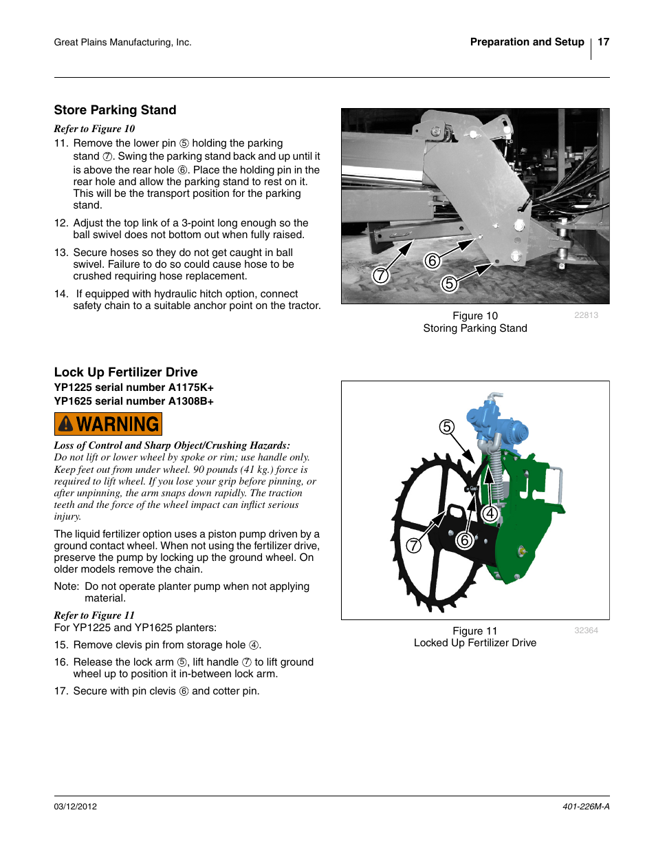 Store parking stand, Lock up fertilizer drive, Store parking stand lock up fertilizer drive | Great Plains YP1625 Operator Manual User Manual | Page 21 / 150