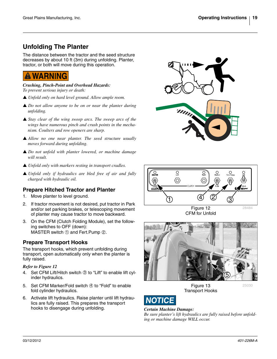 Unfolding the planter, Prepare hitched tractor and planter, Prepare transport hooks | Great Plains YP1625 Operator Manual User Manual | Page 23 / 150