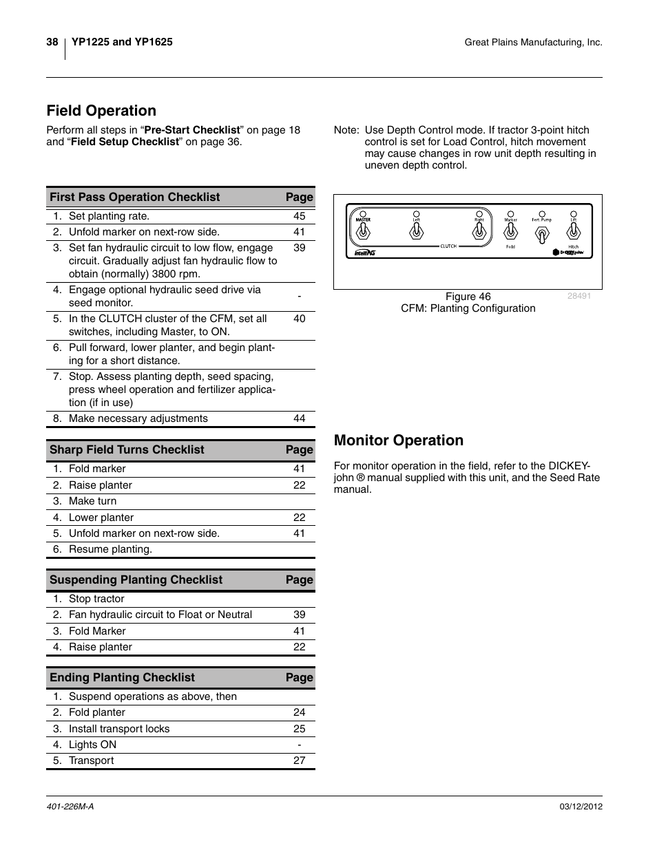 Field operation, Monitor operation, Field operation monitor operation | Great Plains YP1625 Operator Manual User Manual | Page 42 / 150