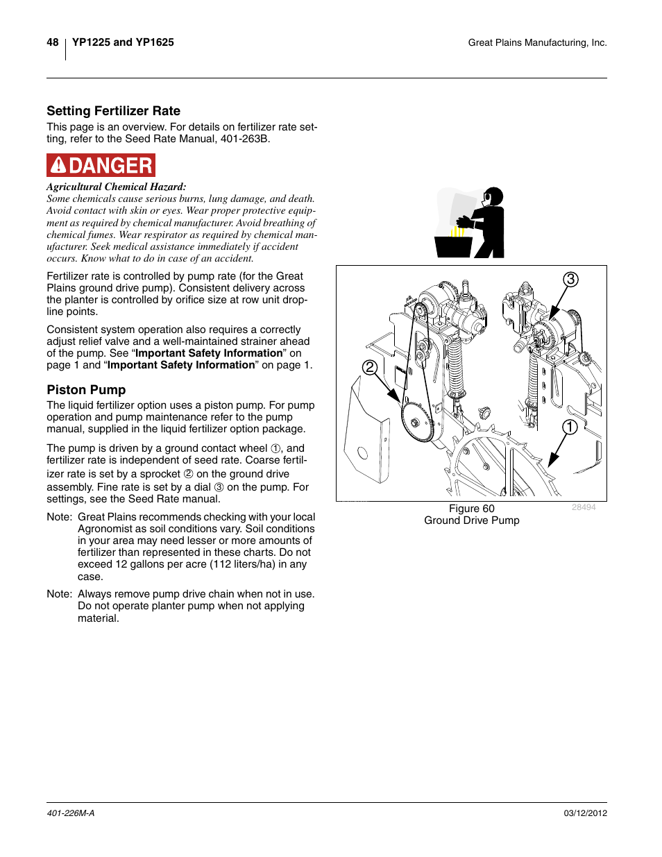 Setting fertilizer rate, Piston pump, Setting fertilizer rate piston pump | Great Plains YP1625 Operator Manual User Manual | Page 52 / 150