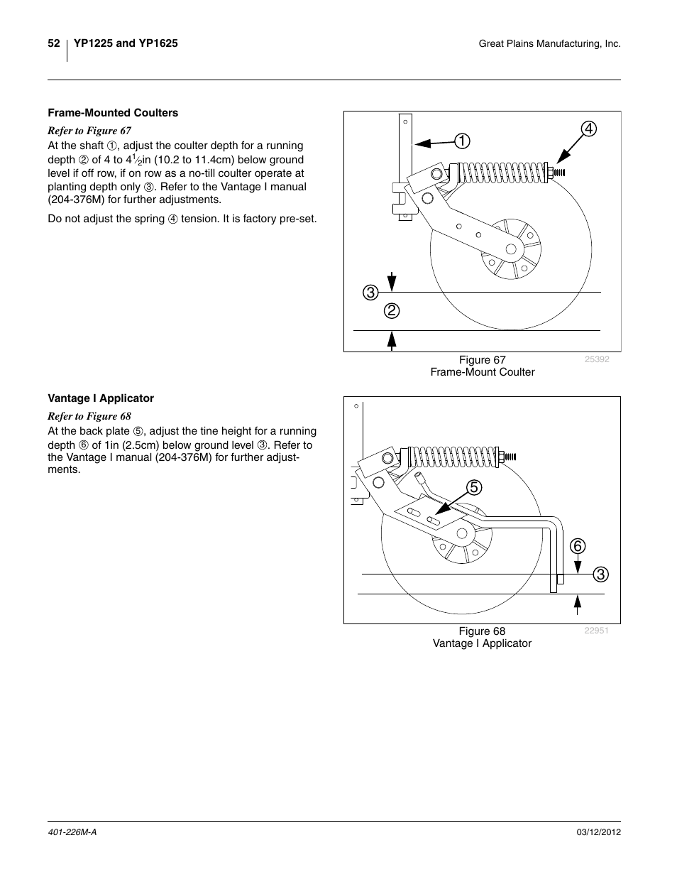 Frame-mounted coulters, Vantage i applicator | Great Plains YP1625 Operator Manual User Manual | Page 56 / 150