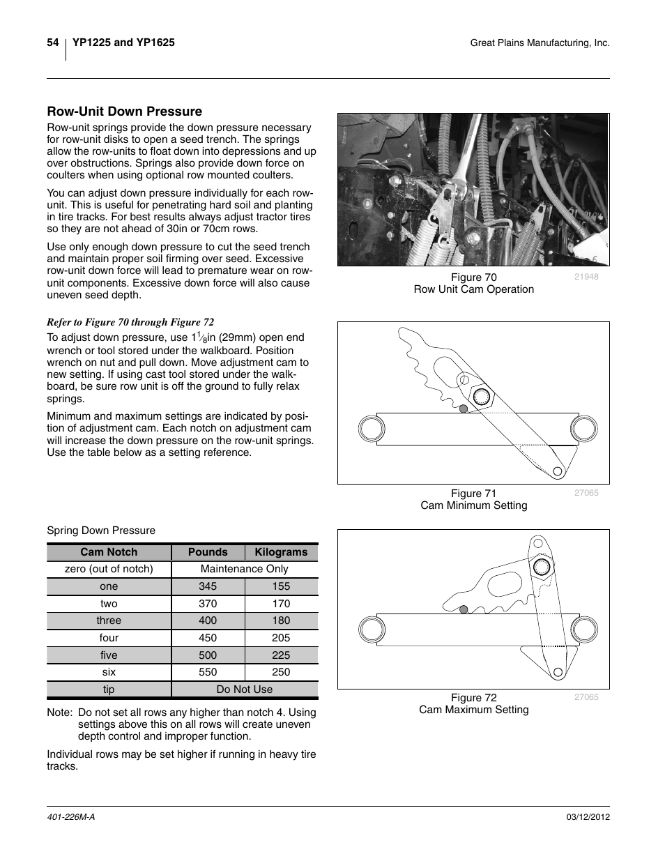 Row-unit down pressure | Great Plains YP1625 Operator Manual User Manual | Page 58 / 150