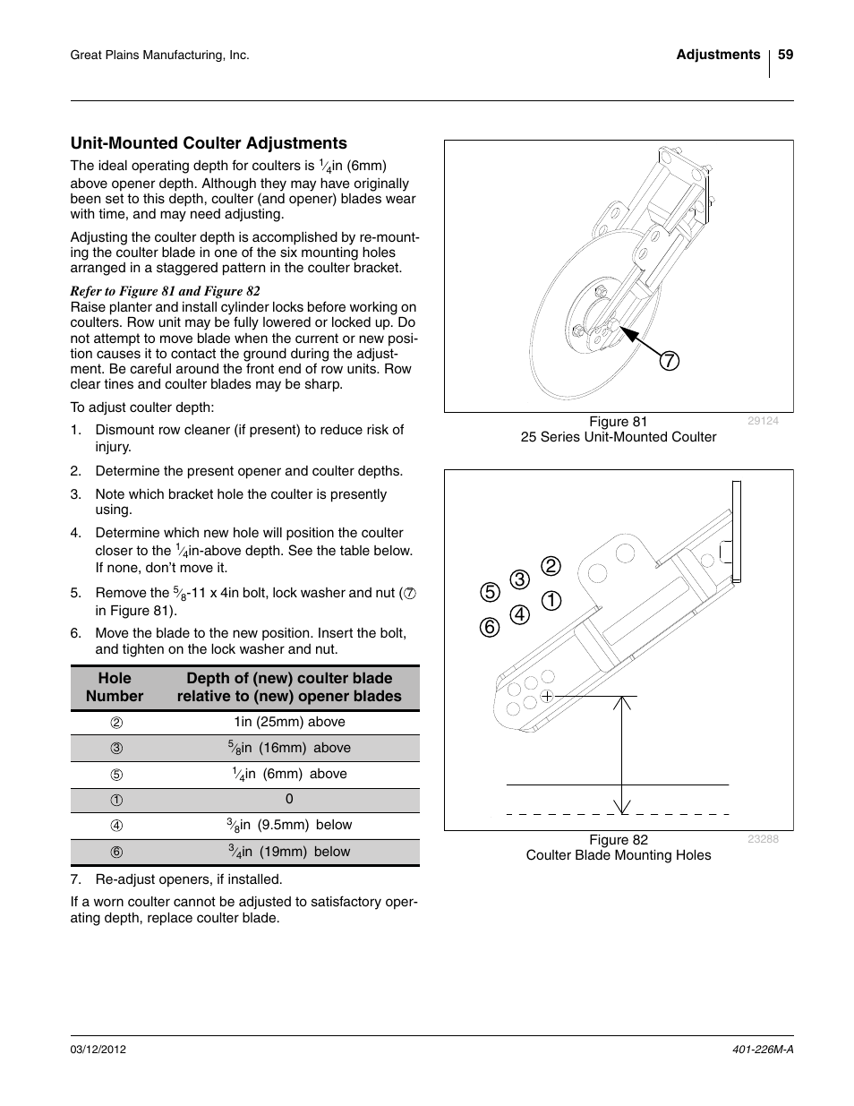 Unit-mounted coulter adjustments | Great Plains YP1625 Operator Manual User Manual | Page 63 / 150