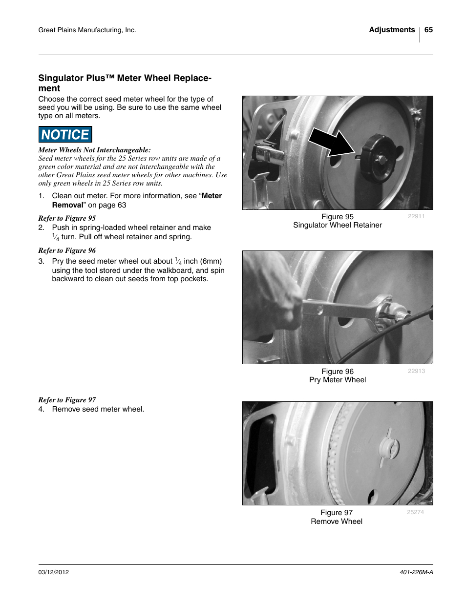 Singulator plus™ meter wheel replacement, Singulator plus™ meter wheel replace- ment | Great Plains YP1625 Operator Manual User Manual | Page 69 / 150