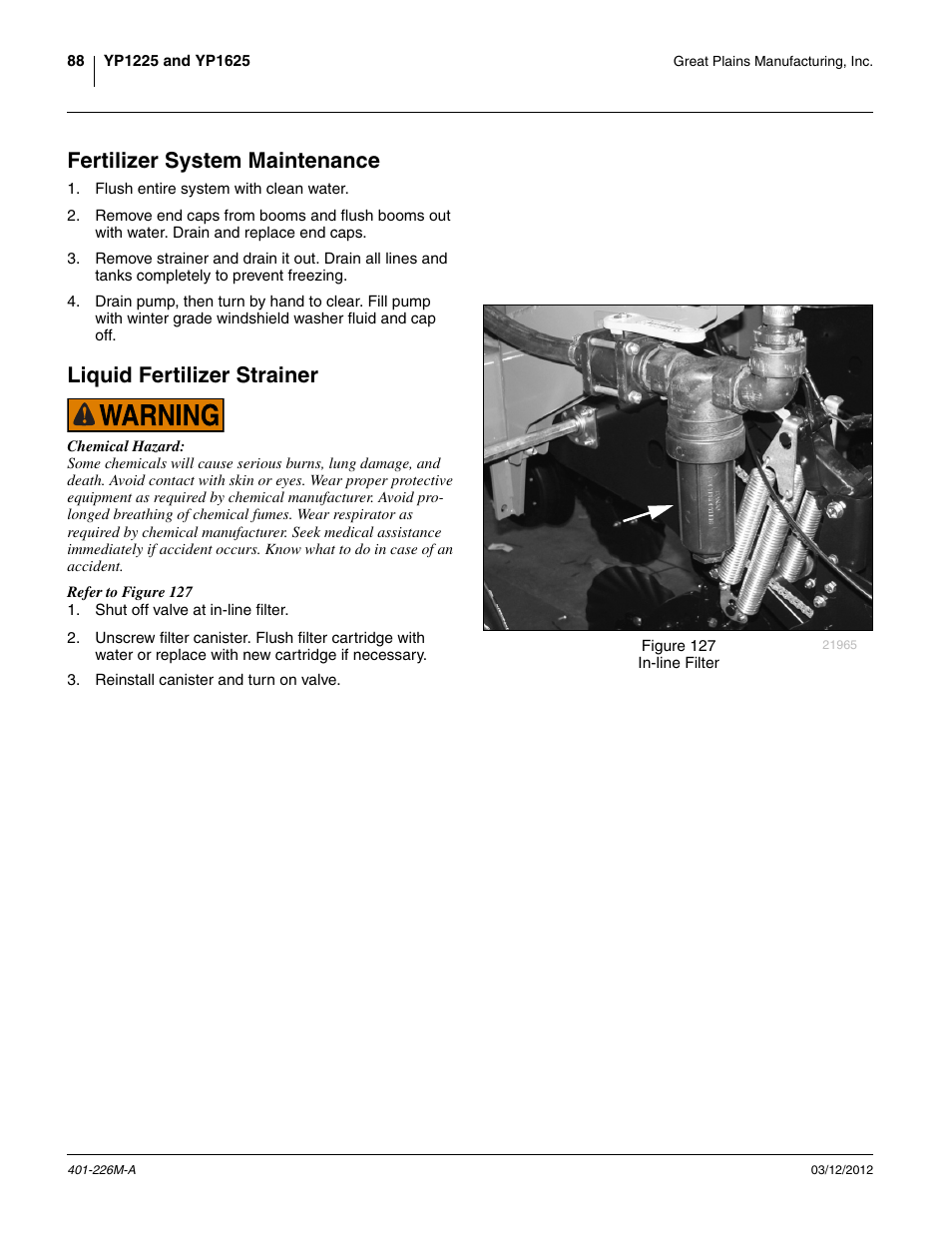 Fertilizer system maintenance, Liquid fertilizer strainer | Great Plains YP1625 Operator Manual User Manual | Page 92 / 150