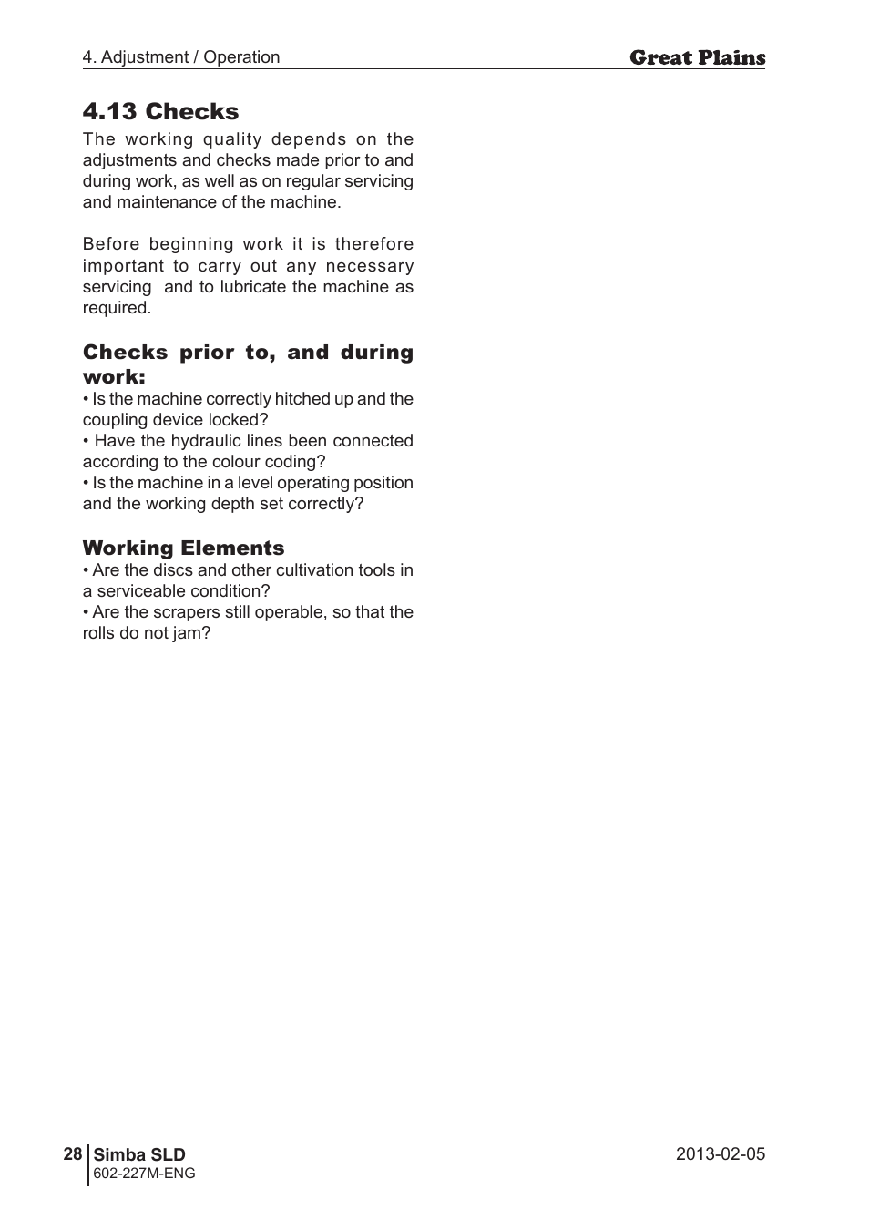 13 checks | Great Plains SLD600 Operator Manual User Manual | Page 28 / 40