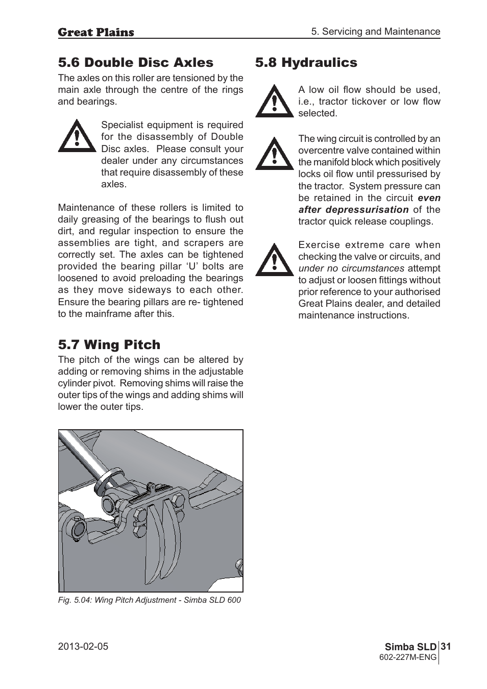 6 double disc axles, 7 wing pitch, 8 hydraulics | Great Plains SLD600 Operator Manual User Manual | Page 31 / 40