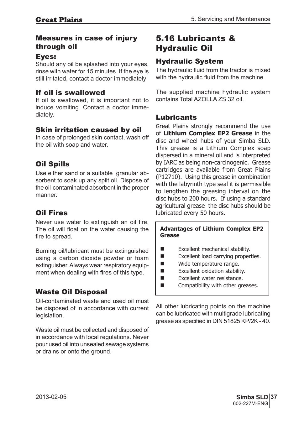 16 lubricants & hydraulic oil | Great Plains SLD600 Operator Manual User Manual | Page 37 / 40