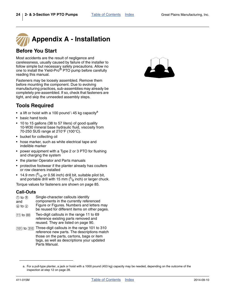 Appendix a - installation, Before you start, Tools required | Call-outs | Great Plains PTO Kits 2-3-Section User Manual | Page 28 / 100