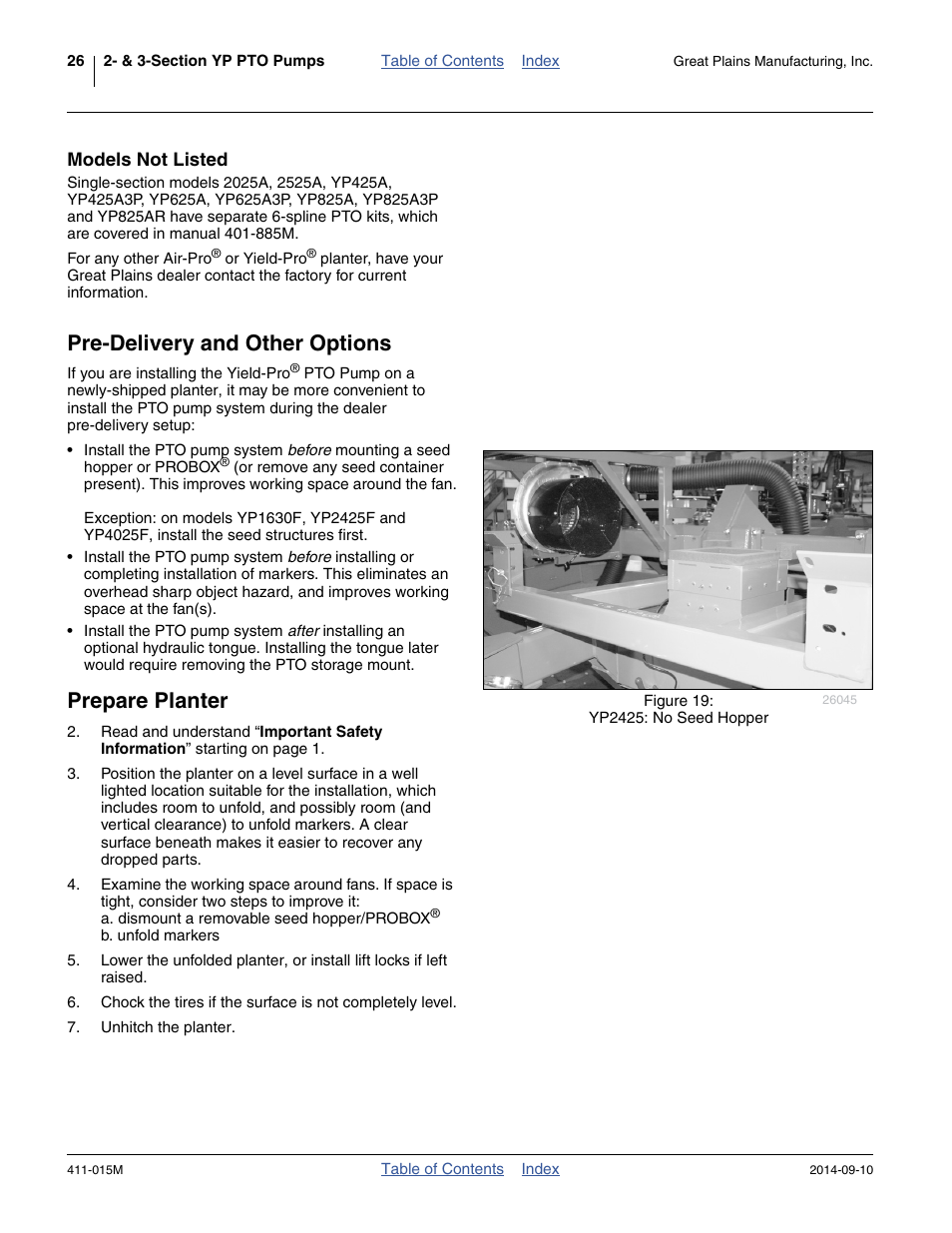 Models not listed, Pre-delivery and other options, Prepare planter | Great Plains PTO Kits 2-3-Section User Manual | Page 30 / 100