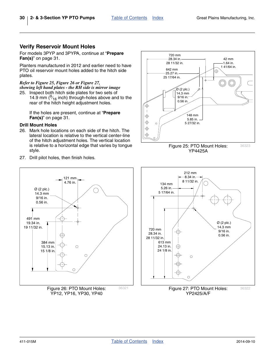 Verify reservoir mount holes, Drill mount holes | Great Plains PTO Kits 2-3-Section User Manual | Page 34 / 100