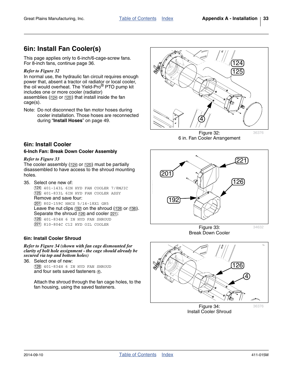 6in: install fan cooler(s), 6in: install cooler, Inch fan: break down cooler assembly | 6in: install cooler shroud | Great Plains PTO Kits 2-3-Section User Manual | Page 37 / 100