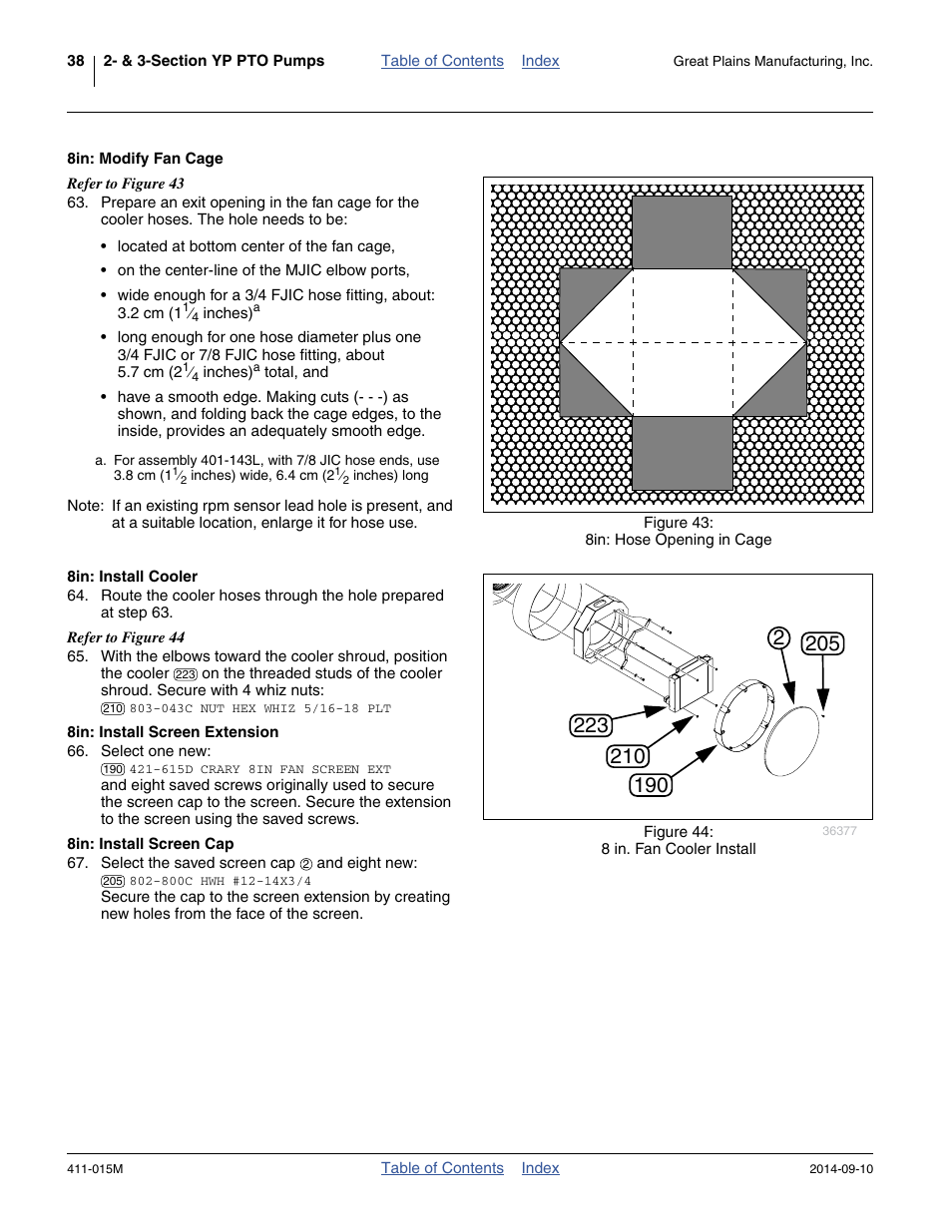 8in: modify fan cage, 8in: install cooler, 8in: install screen extension | 8in: install screen cap, Step 66 | Great Plains PTO Kits 2-3-Section User Manual | Page 42 / 100