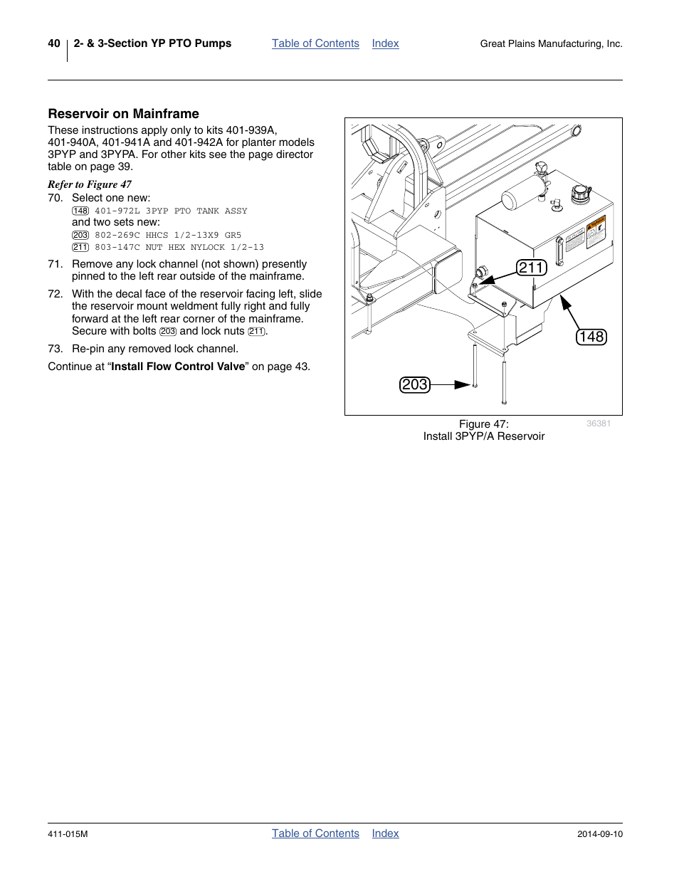 Reservoir on mainframe | Great Plains PTO Kits 2-3-Section User Manual | Page 44 / 100