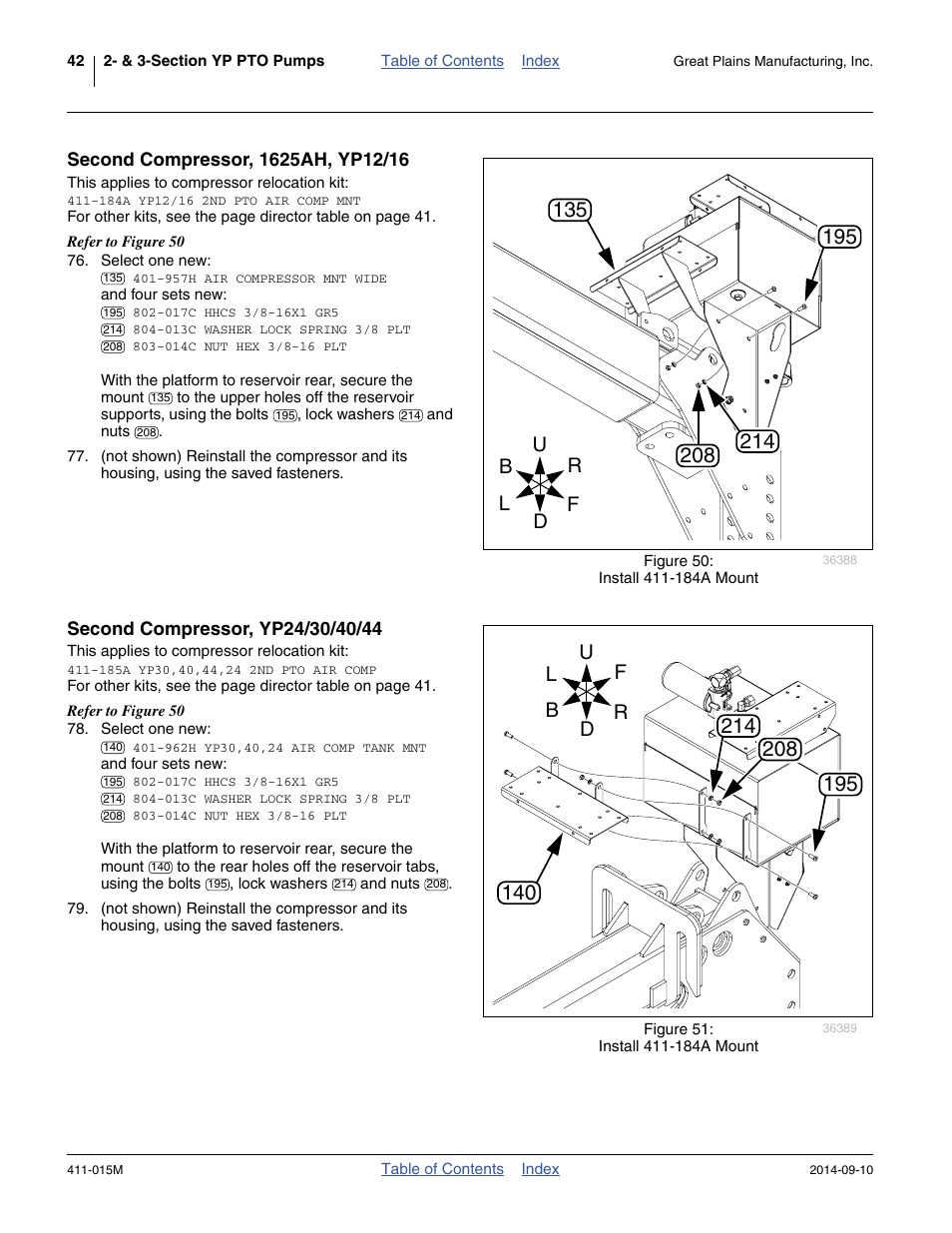 Second compressor, 1625ah, yp12/16, Second compressor, yp24/30/40/44 | Great Plains PTO Kits 2-3-Section User Manual | Page 46 / 100