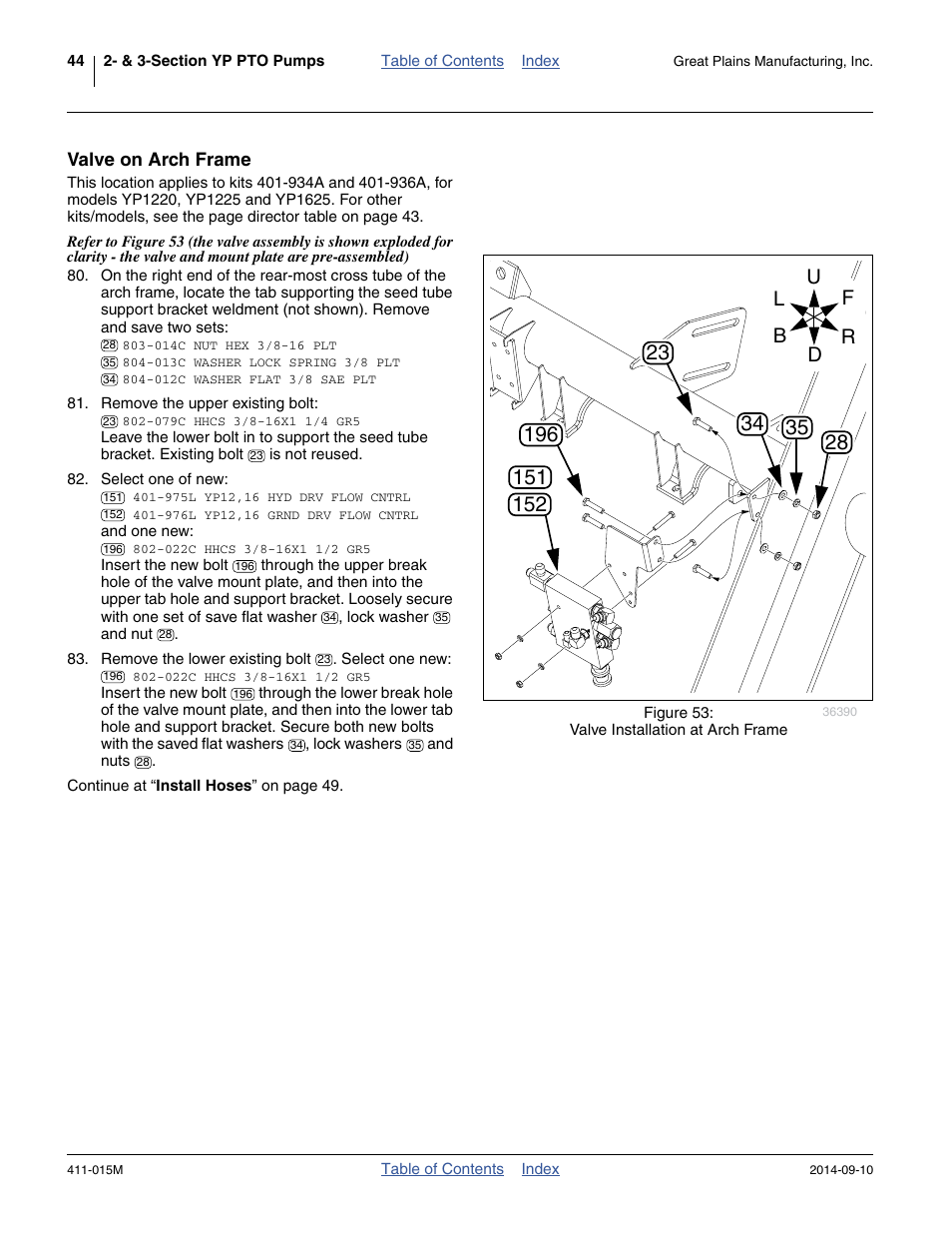 Valve on arch frame | Great Plains PTO Kits 2-3-Section User Manual | Page 48 / 100