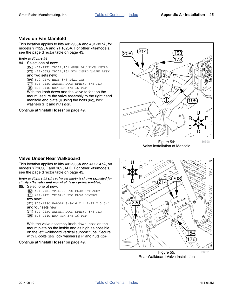 Valve on fan manifold, Valve under rear walkboard | Great Plains PTO Kits 2-3-Section User Manual | Page 49 / 100