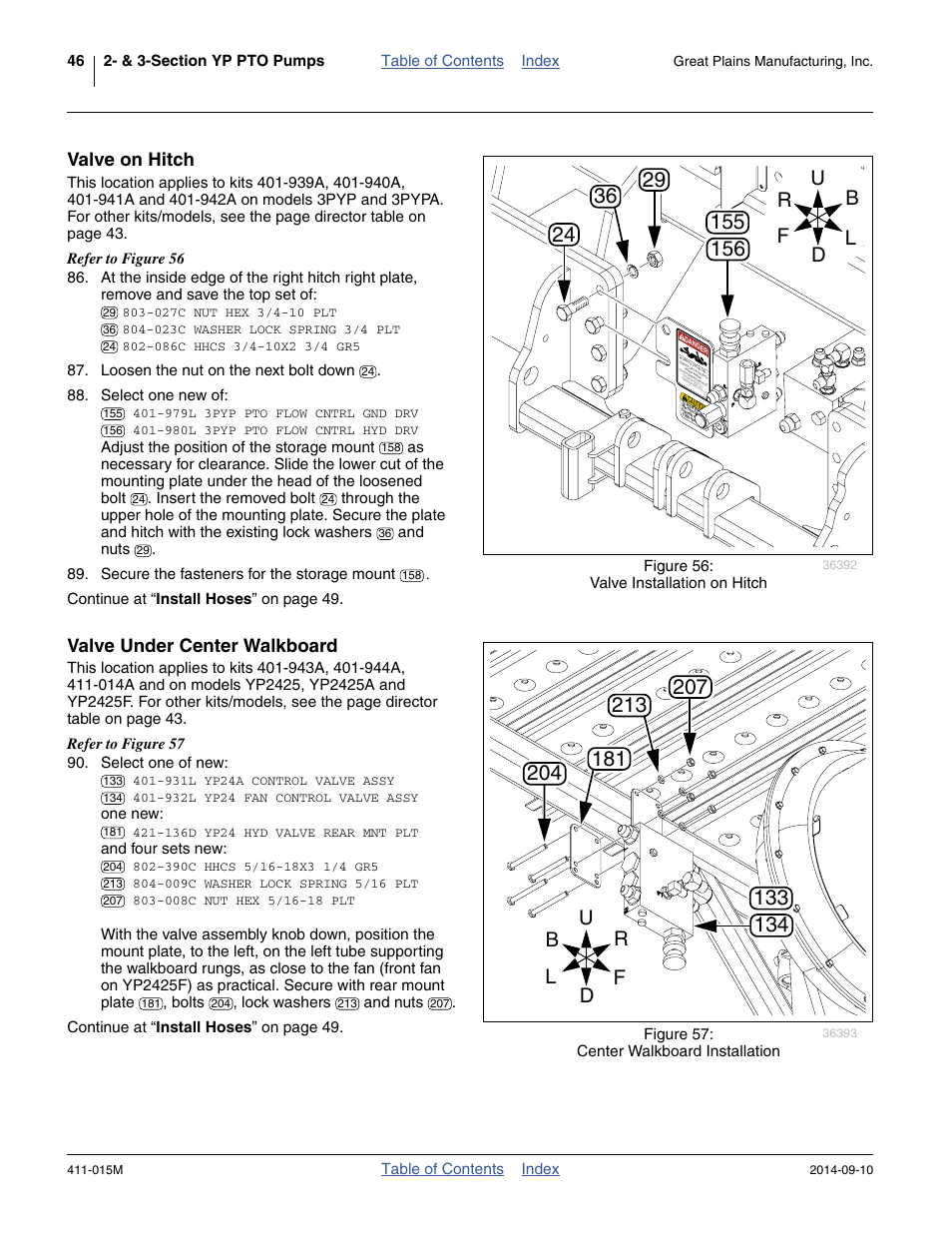 Valve on hitch, Valve under center walkboard, Step 88 | Great Plains PTO Kits 2-3-Section User Manual | Page 50 / 100