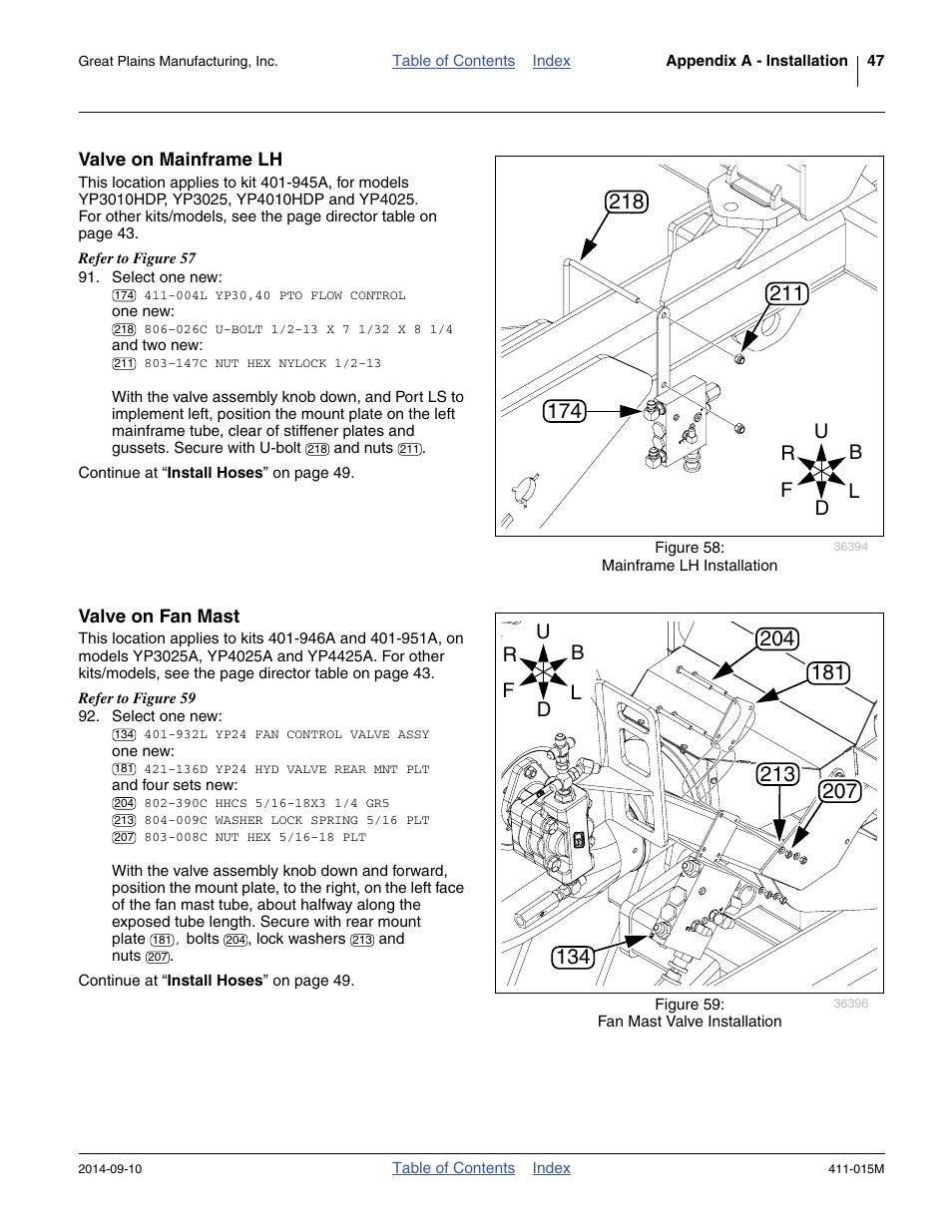 Valve on mainframe lh, Valve on fan mast | Great Plains PTO Kits 2-3-Section User Manual | Page 51 / 100