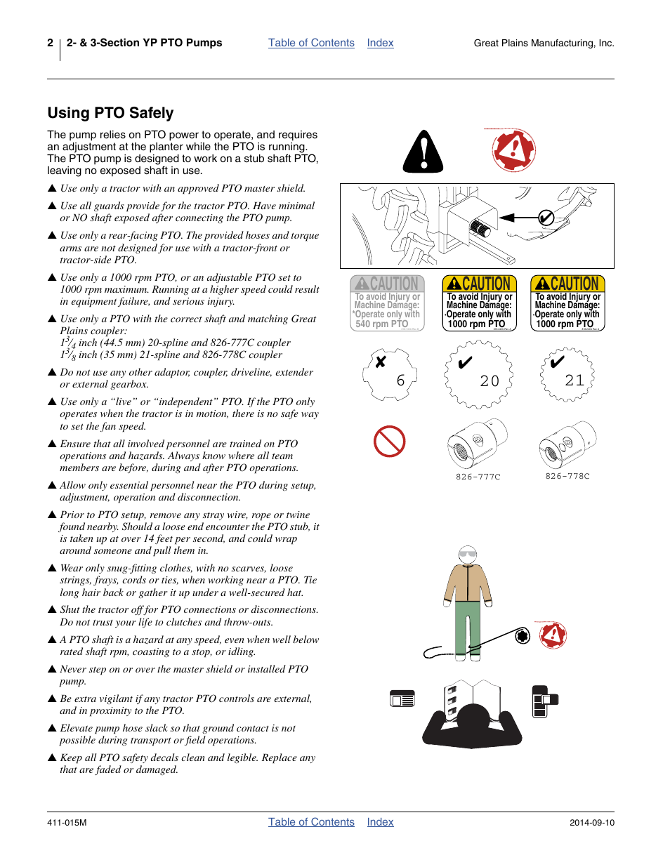 Using pto safely, Caution | Great Plains PTO Kits 2-3-Section User Manual | Page 6 / 100