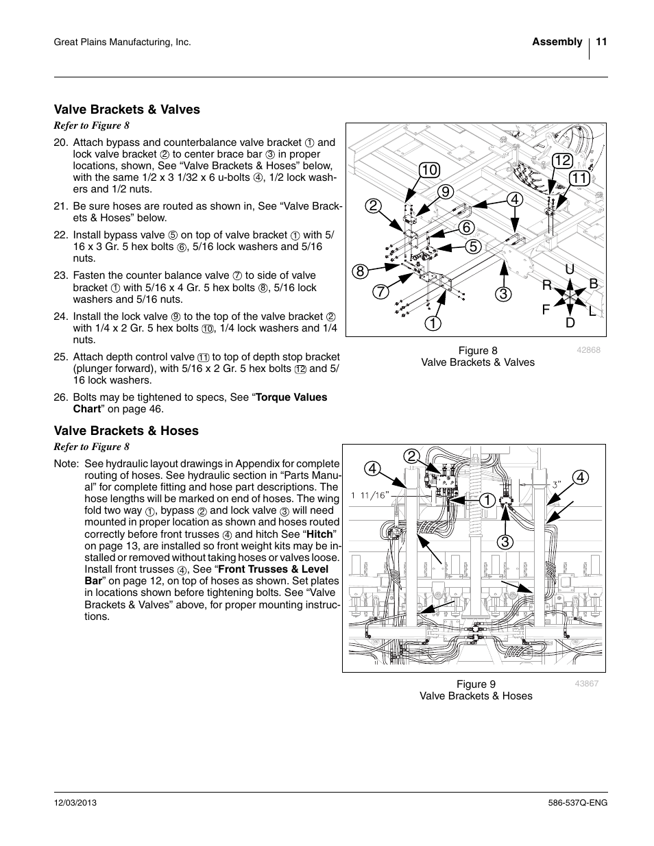 Valve brackets & valves, Valve brackets & hoses, Valve brackets & valves valve brackets & hoses | Great Plains 4000TM Assembly Manual User Manual | Page 15 / 80