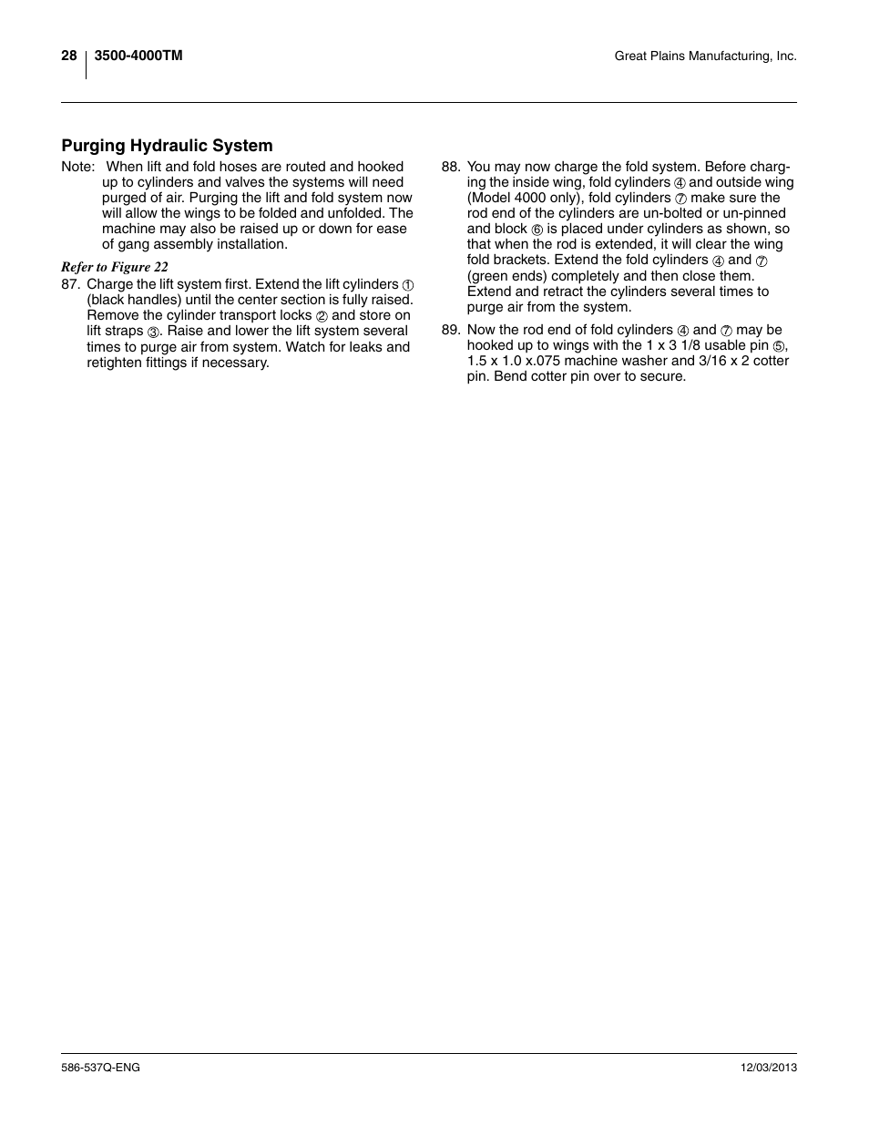 Purging hydraulic system | Great Plains 4000TM Assembly Manual User Manual | Page 32 / 80