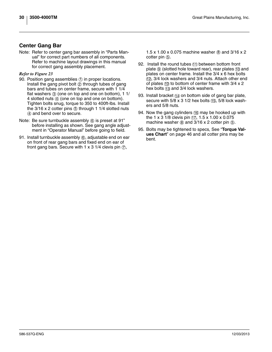 Center gang bar | Great Plains 4000TM Assembly Manual User Manual | Page 34 / 80
