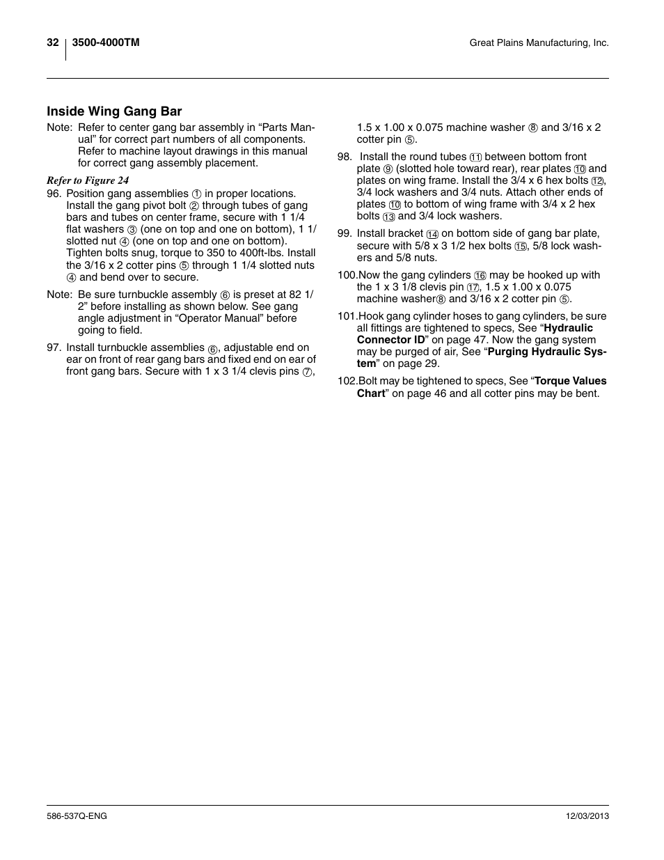 Inside wing gang bar | Great Plains 4000TM Assembly Manual User Manual | Page 36 / 80