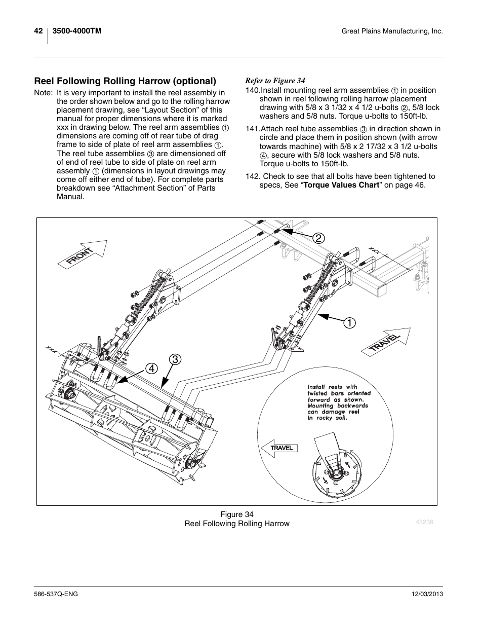 Reel following rolling harrow (optional) | Great Plains 4000TM Assembly Manual User Manual | Page 46 / 80