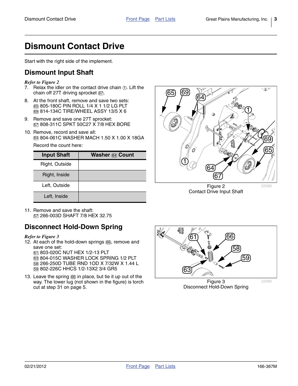 Dismount contact drive, Dismount input shaft, Disconnect hold-down spring | Great Plains NTA3007HD Operator Manual User Manual | Page 3 / 16