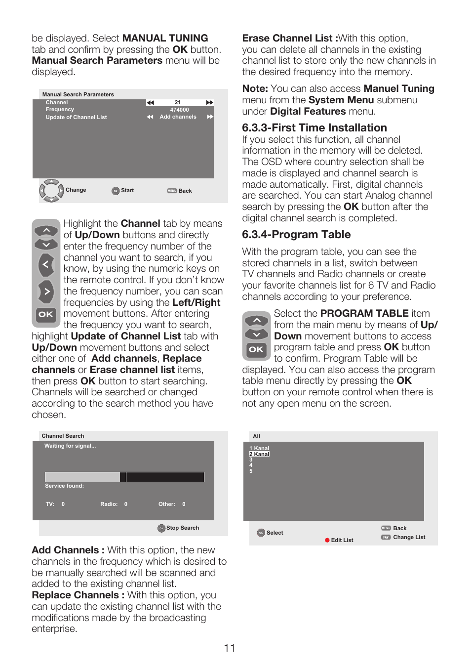 First time installation, Program table | Beko 22WLP530HID User Manual | Page 13 / 32