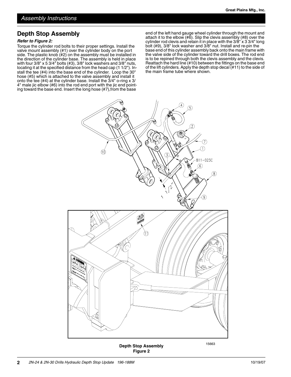 Depth stop assembly, Figure 2, Assembly instructions | Great Plains Hydraulic Depth Stop User Manual | Page 2 / 4